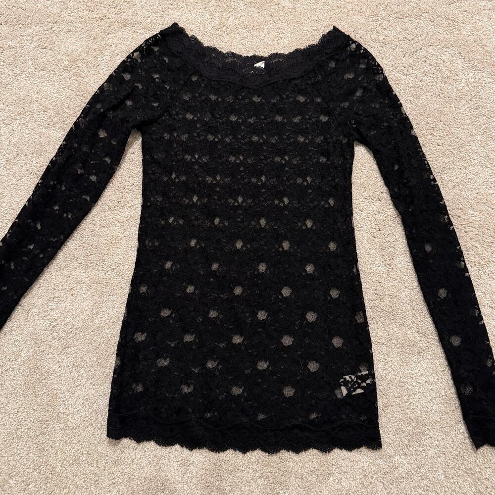 Free People Intimately Black Lace Long Sleeve Top Size Small
